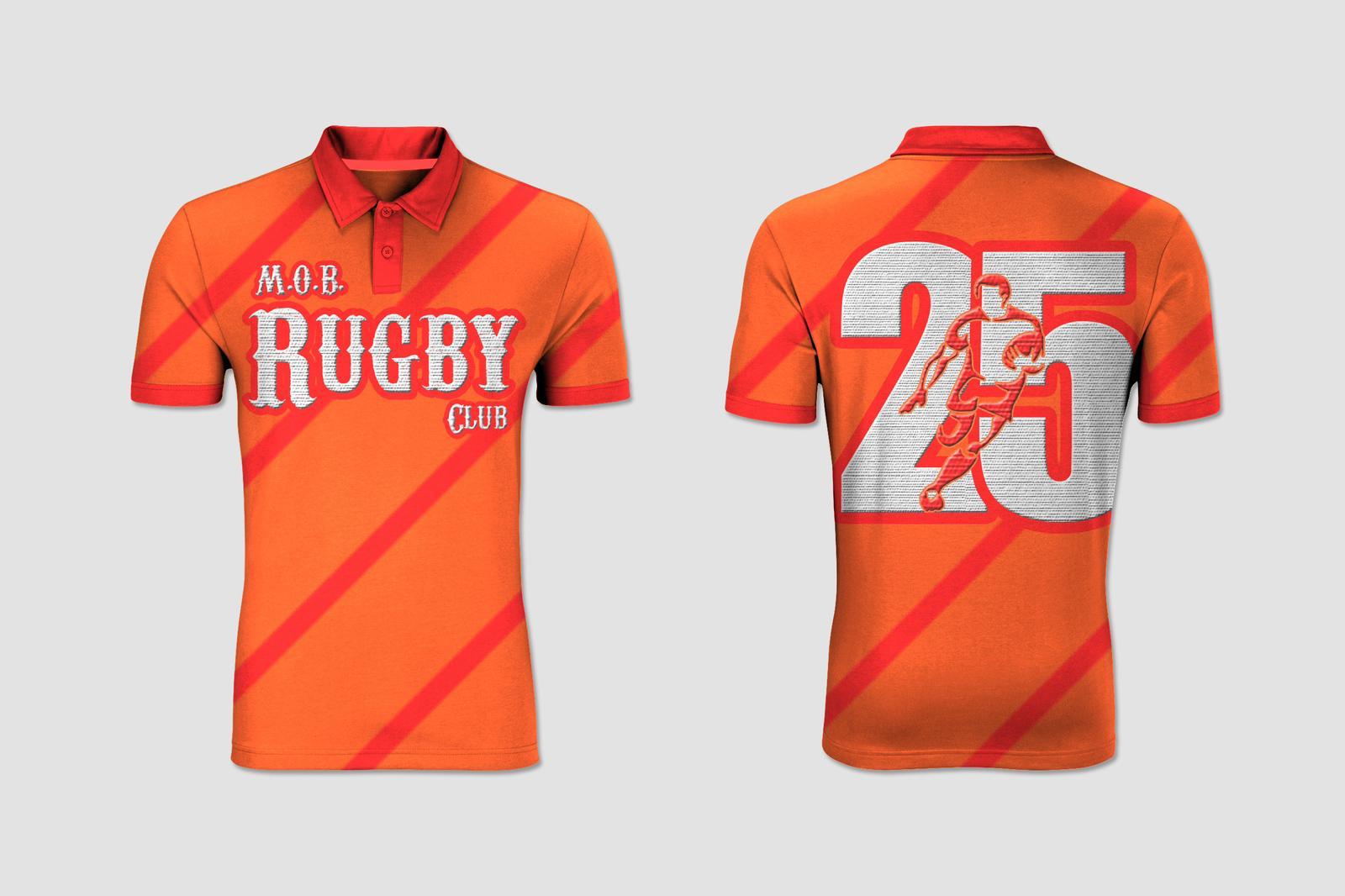 Orange colored MOB Rugby Club t-shirt