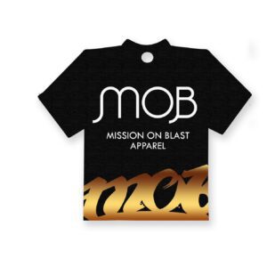 A black colored t-shirt with white color MOB Logo