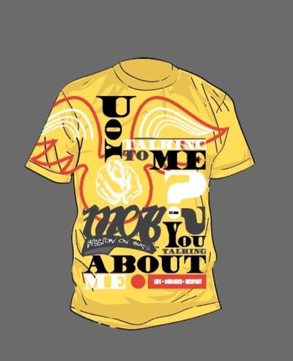 Yellow colored t-shirt with some random text