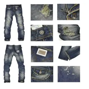 A collage picture of jeans in detail