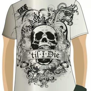 A white color t-shirt with skull icon