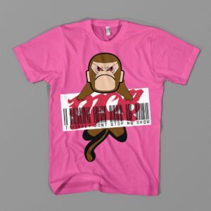 A pink color t-shirt with monkey logo
