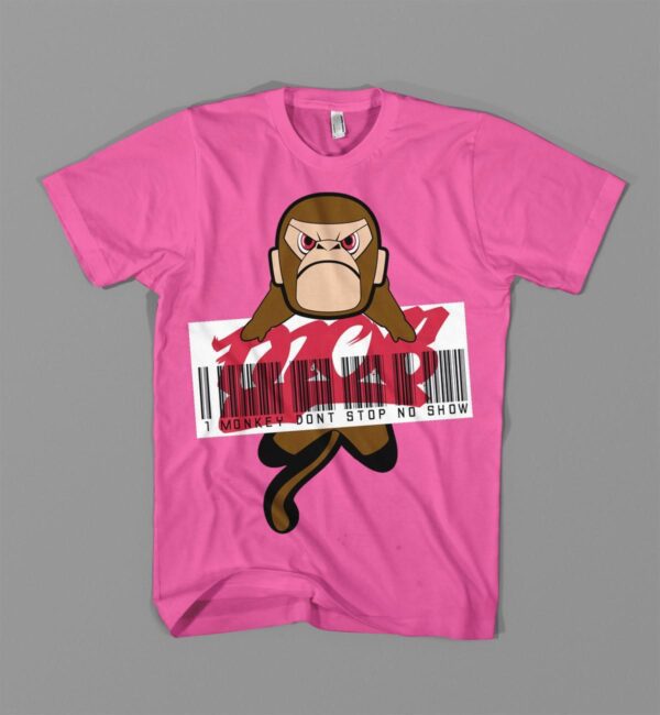 A pink color t-shirt with monkey logo