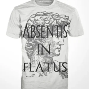 white t-shirt with Absentis in Flatus logo