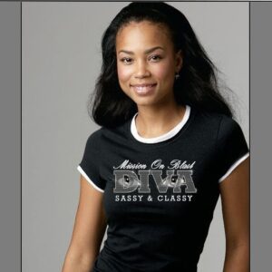 A woman in MOB Diva sassy and classy t-shirt