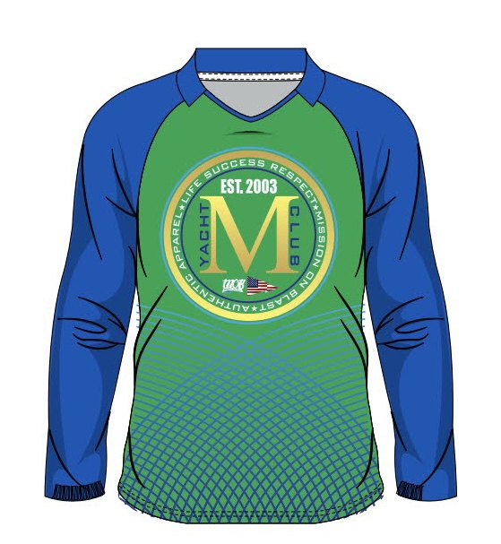Blue and green colored Yacht Club jersey t-shirt