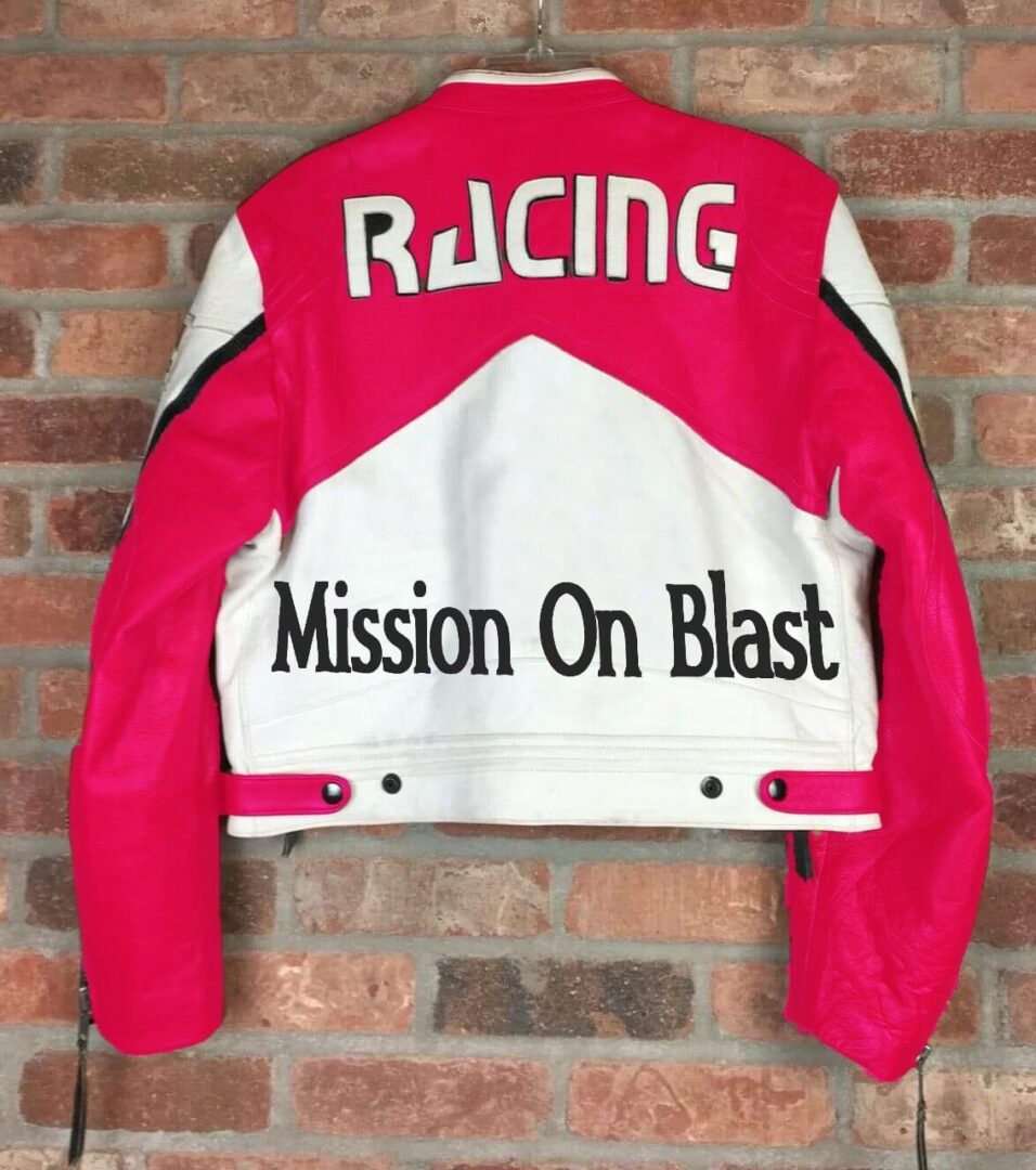 A leather racing jacket with MOB logo